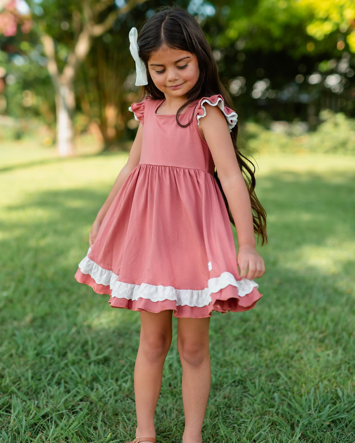 Flutter sleeves peach ruffle baby girls cotton dress
