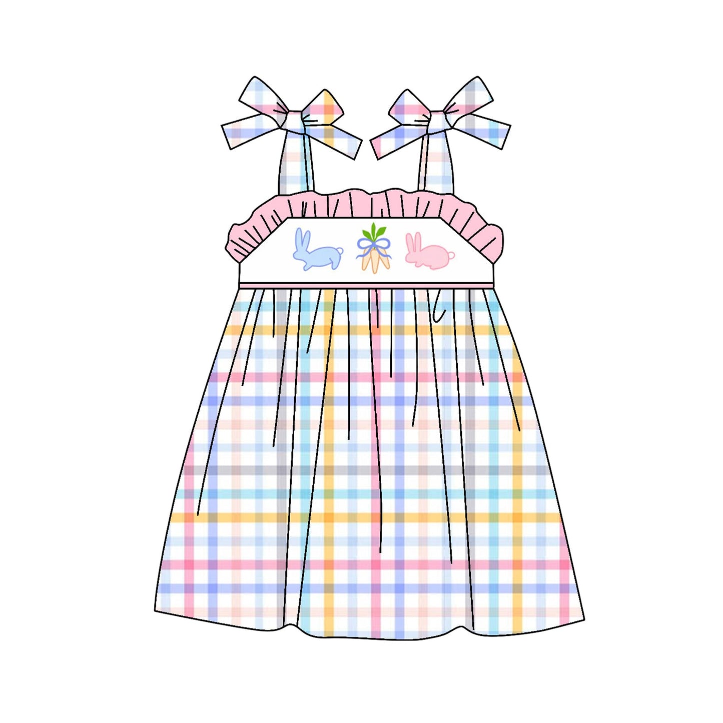 Straps colorful plaid bunny carrot baby girls Easter dresses