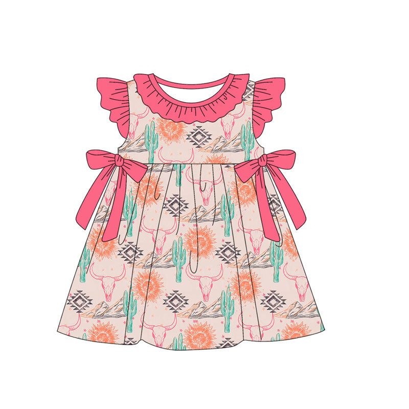 Flutter sleeves bull skull cactus western girls dresses