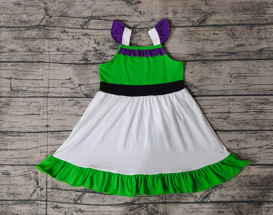 White green purple flutter sleeves ruffle princess girls dress