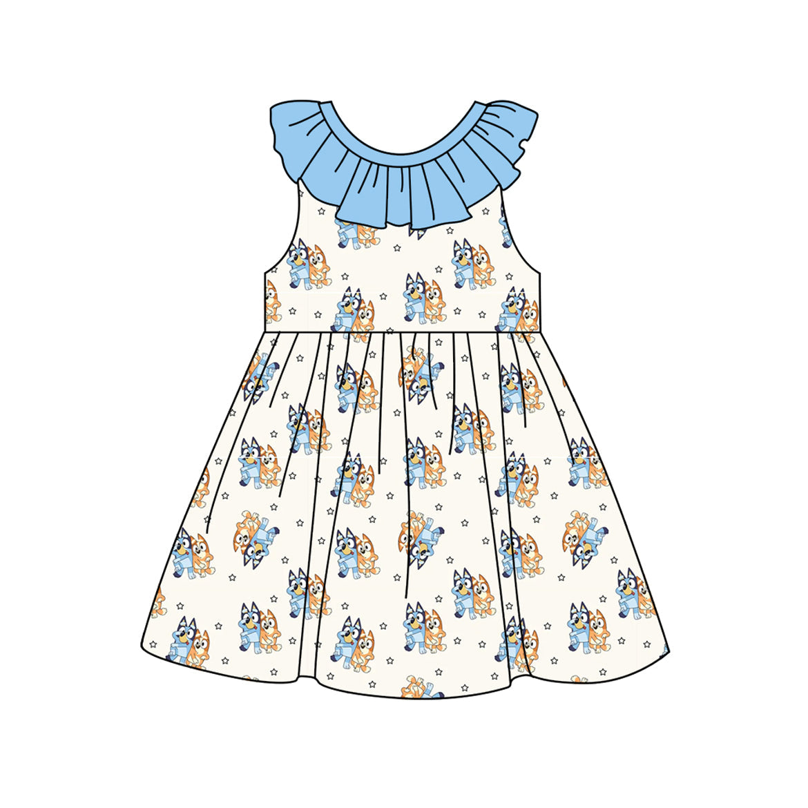 Light blue ruffle dog stars baby girls summer dresses