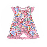 Flutter sleeves floral pink ruffle baby girls dresses