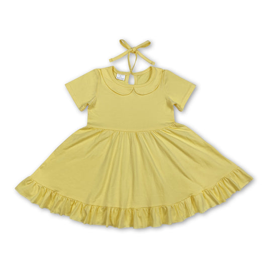 Yellow short sleeves ruffle summer girls dresses