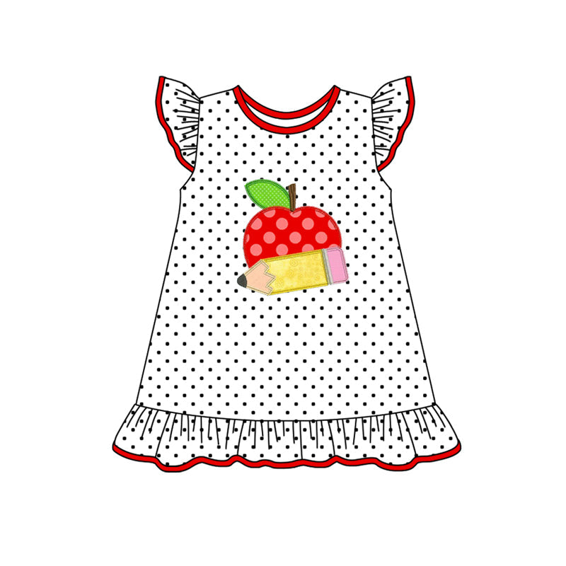 Polka dots apple pencil ruffle girls back to school dress