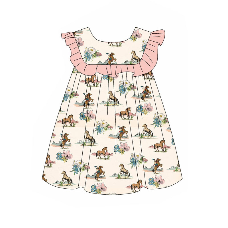 Ruffle horse rodeo baby girls western dresses