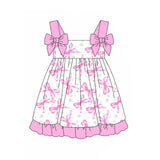 Pink straps bow ruffle baby girls summer dresses