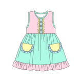 Sleeveless pink yellow green pocket baby girls dresses