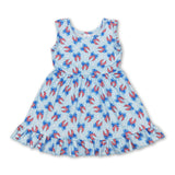 Sleeveless blue stars stripe bows baby girls 4th of july dress