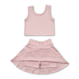 Sleeveless top skirt kids girls active wear set