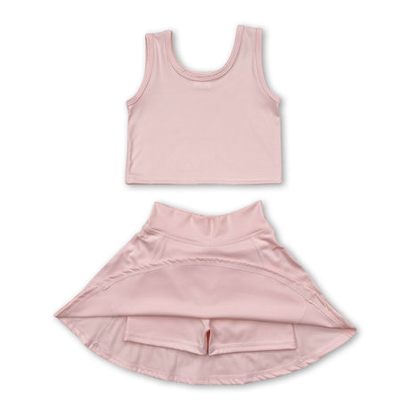 Sleeveless top skirt kids girls active wear set