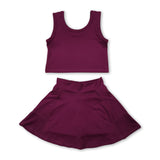 Brown sleeveless top skirt kids girls active wear set