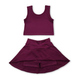 Brown sleeveless top skirt kids girls active wear set