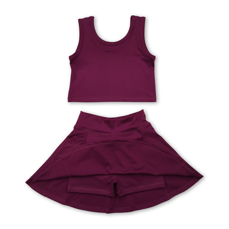 Brown sleeveless top skirt kids girls active wear set