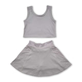 Grey sleeveless top skirt kids girls active wear set