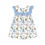 Light blue ruffle bow cactus boots western girls dresses