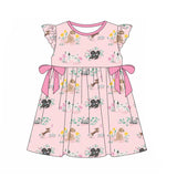 Flutter sleeves pink bow floral dog baby girls dresses