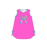 Hot pink sleeveless watercolor bow baby girls dresses