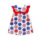 Red ruffle stars stripe smile baby girls 4th of july dresses