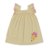 Yellow plaid flutter sleeves pencil girls back to school dress