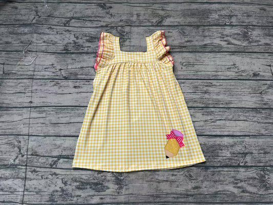 Yellow plaid flutter sleeves pencil girls back to school dress