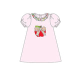 Floral ruffle pink apple bow girls back to school dresses