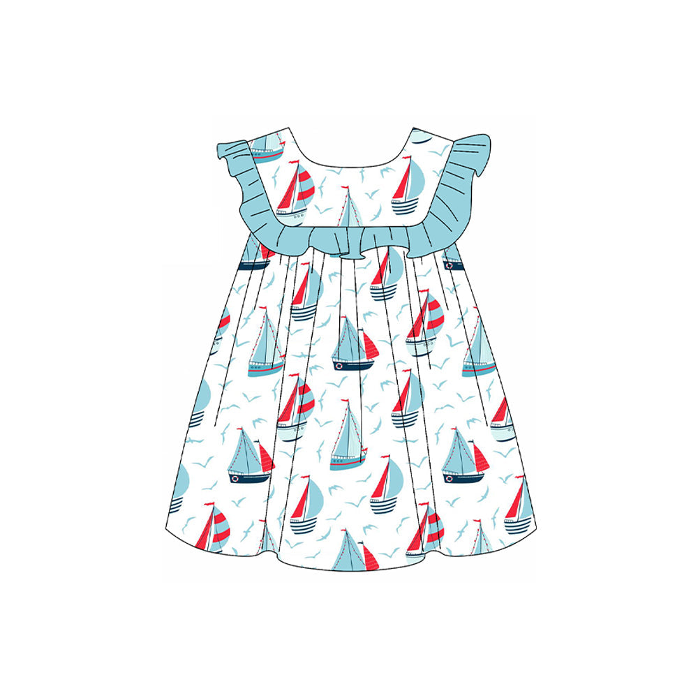 Light blue ruffle boat baby girls summer dresses