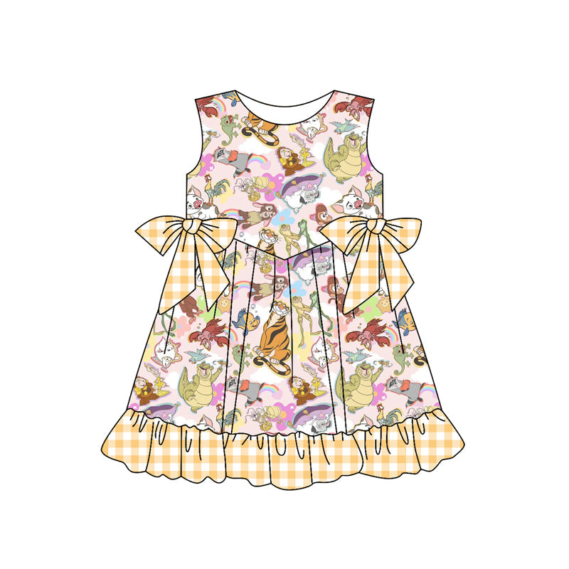 Yellow plaid fish tiger sleeveless baby girls dresses