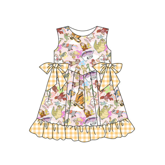 Yellow plaid fish tiger sleeveless baby girls dresses