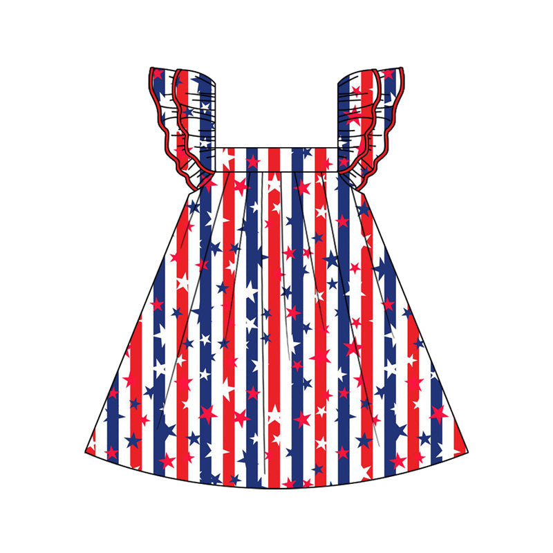 Flutter sleeves red blue stars stripe girls 4th of july dress