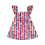 Flutter sleeves red blue stars stripe girls 4th of july dress