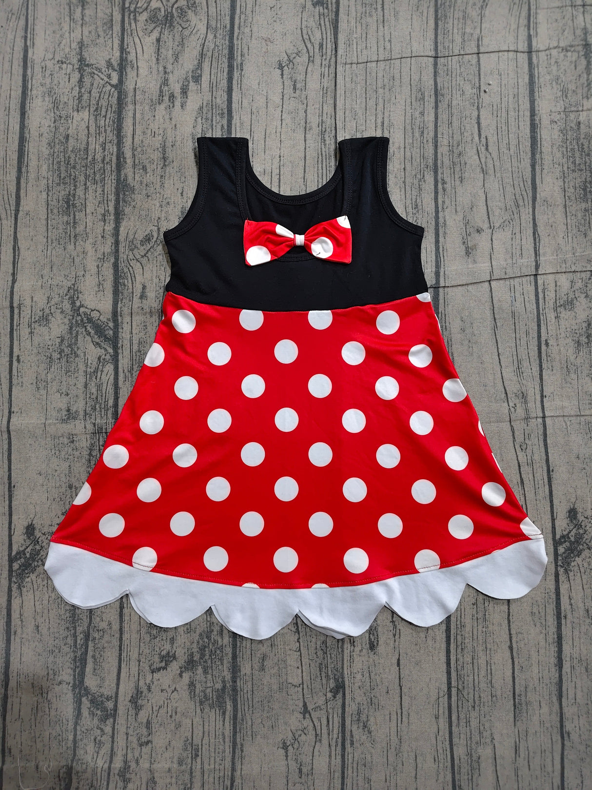 Sleeveless polka dots mouse kids girls scallop dress