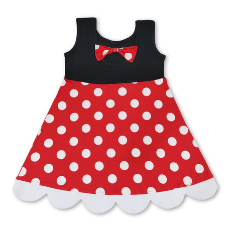 Sleeveless polka dots mouse kids girls scallop dress