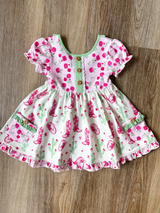 Short sleeves pink floral boots cactus western girls dress