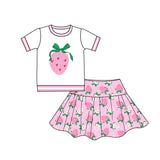 Short sleeves strawberry top skirt baby girls clothing