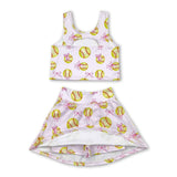 Sleeveless softball bow top skirt girls active wear set