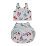 Sleeveless princess bow top skirt girls active wear set