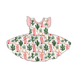 Pink flutter sleeves cactus boots western girls dresses