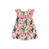Pink ruffle cactus floral western girls dresses