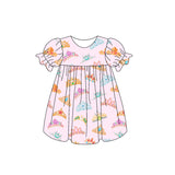 Pink short sleeves princess crown baby girls dresses