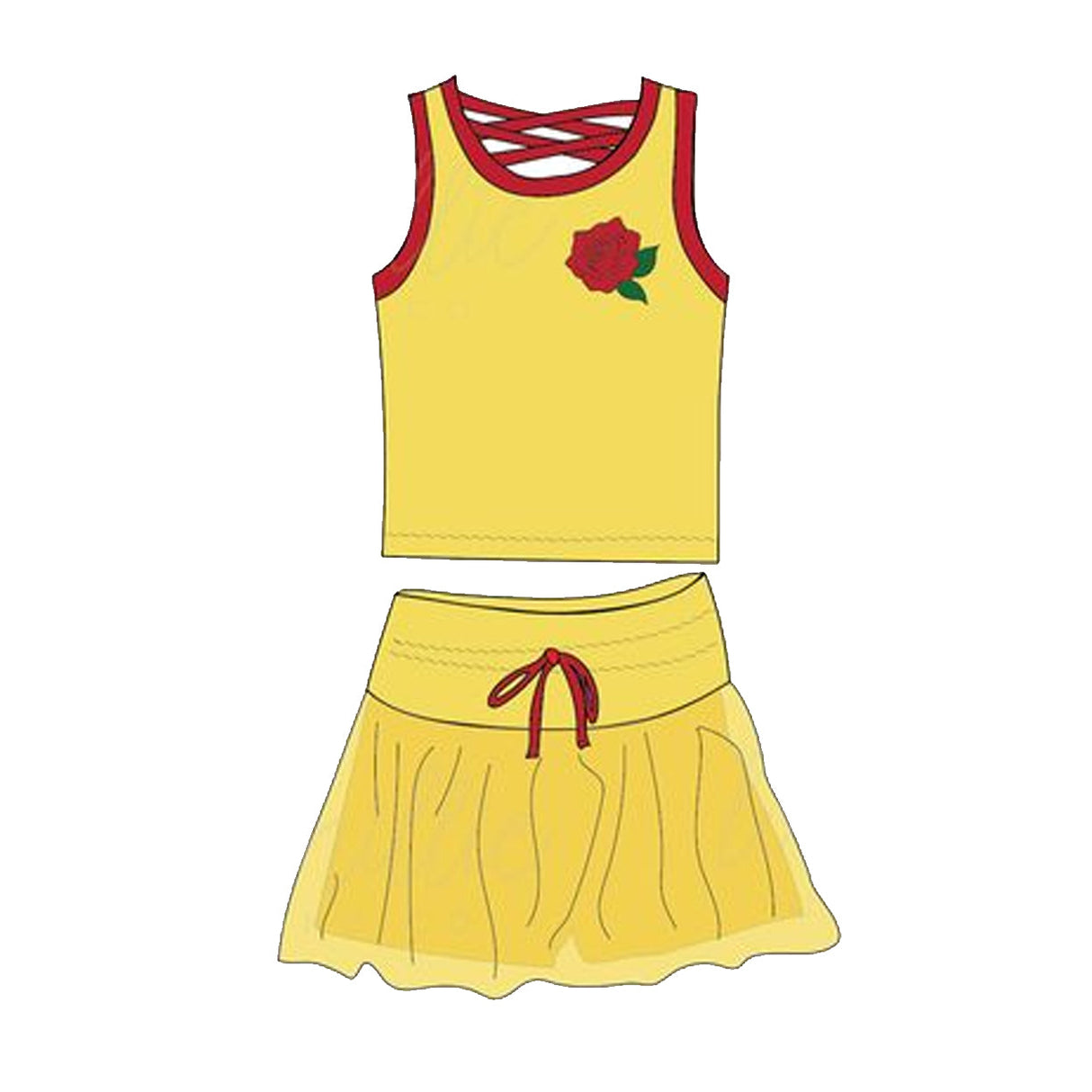 Yellow sleeveless rose top skirt princess girls clothes