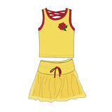 Yellow sleeveless rose top skirt princess girls clothes
