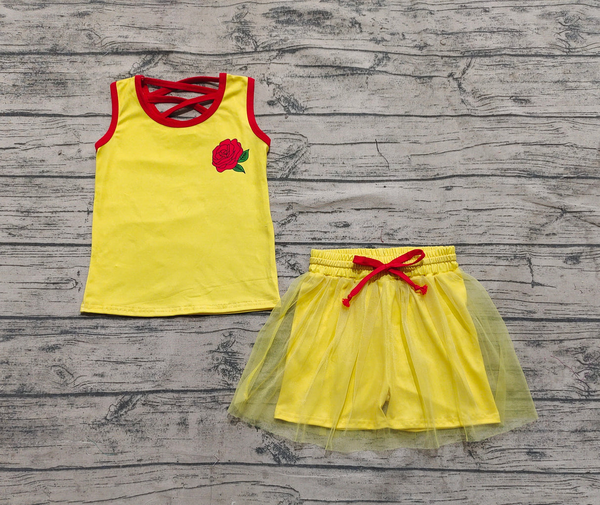 Yellow sleeveless rose top skirt princess girls clothes
