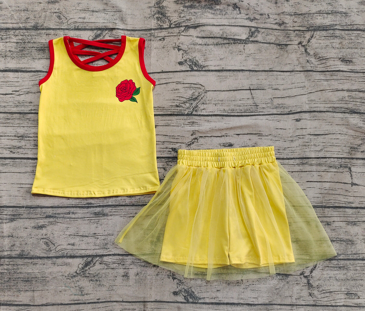 Yellow sleeveless rose top skirt princess girls clothes