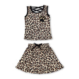 Sleeveless leopard top skirt toddler girls clothes