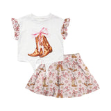Short sleeves boots top skirt western girls clothing