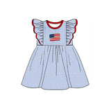 Flutter sleeves plaid flag kids girls 4th of july dresses