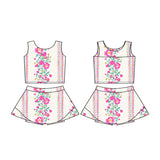 Sleeveless floral top skirt girls active wear set