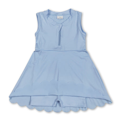 Light blue sleeveless zipper kids girls athletic dresses