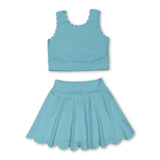Aqua sleeveless top skirt shorts kids girls active set