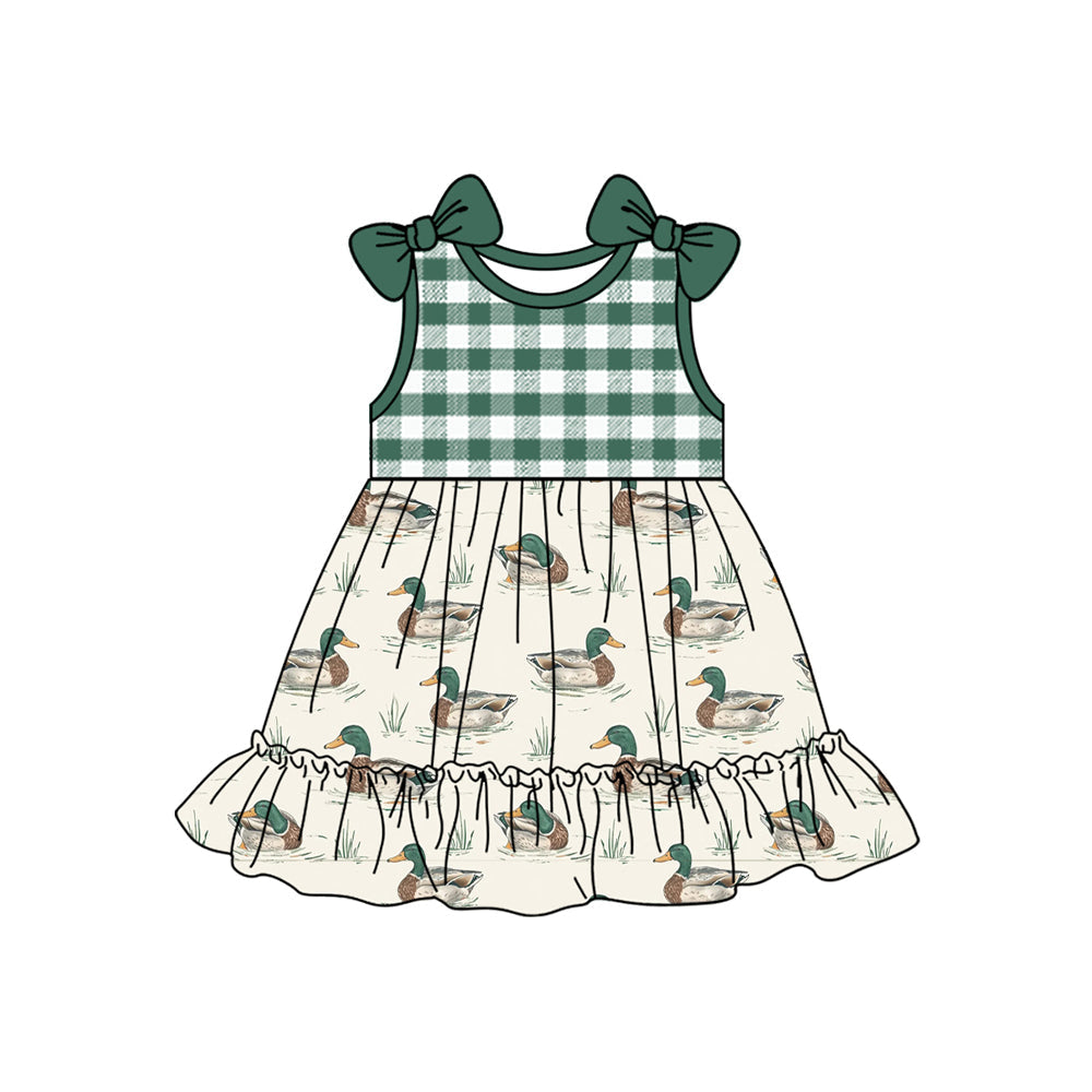 Green plaid sleeveless duck hunting kids girls dresses